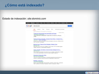¿Cómo está indexado?
Estado de indexación: site:dominio.com
 