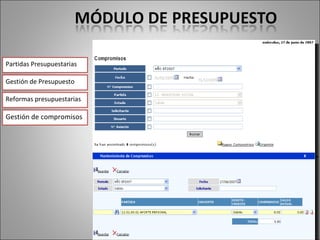 Partidas Presupuestarias Gestión de Presupuesto Reformas presupuestarias Gestión de compromisos 
