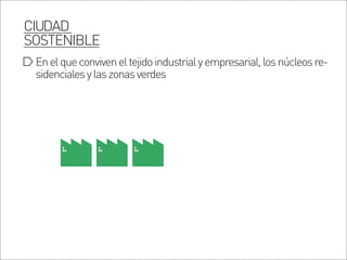 Enelqueconviveneltejidoindustrialyempresarial,losnúcleosre-
sidencialesylaszonasverdes
CIUDAD
SOSTENIBLE
 