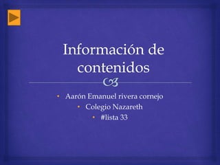 • Aarón Emanuel rivera cornejo
• Colegio Nazareth
• #lista 33
 
