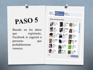 Basado en los datos
que registraste,
Facebook te sugerirá a
personas que
probablemente
conoces.
 