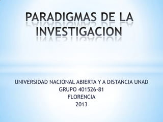 UNIVERSIDAD NACIONAL ABIERTA Y A DISTANCIA UNAD
GRUPO 401526-81
FLORENCIA
2013

 