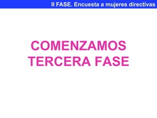 II FASE. Encuesta a mujeres directivas




COMENZAMOS
TERCERA FASE
 