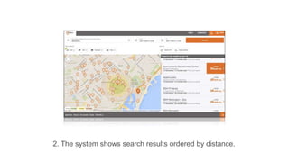 2. The system shows search results ordered by distance.
 