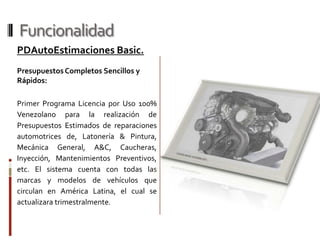 FuncionalidadDemostración del  Sistema de PDAuto Estimaciones