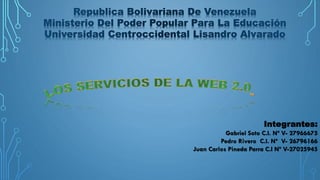 Integrantes:
Gabriel Soto C.I. Nº V- 27966675
Pedro Rivero C.I. Nº V- 26796166
Juan Carlos Pineda Parra C.I Nº V-27025945
 