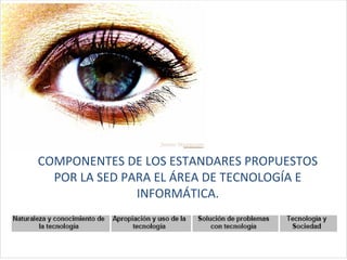 COMPONENTES DE LOS ESTANDARES PROPUESTOS
POR LA SED PARA EL ÁREA DE TECNOLOGÍA E
INFORMÁTICA.
 