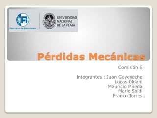 Pérdidas Mecánicas
Comisión 6
Integrantes : Juan Goyeneche
Lucas Oldani
Mauricio Pineda
Mario Soldi
Franco Torres
 