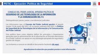 PETIC – Ejecución- Política de Seguridad
 