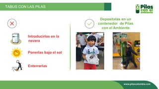 TABUS CON LAS PILAS
Introducirlas en la
nevera
Ponerlas bajo el sol
Enterrarlas
Deposítalas en un
contenedor de Pilas
con el Ambiente
 