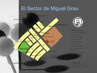 El Sector de Miguel Grau
COMITE CENTRAL DE
MIGUEL GRAU
SUBSECRETARIA DE PROYECTOS GENERALES
PROPUESTA DE NOMENCLATURA VIAL
MG-01
CCMG-06
ING. N. HURTADO T.
SECTOR 12 DE NOVIEMBRE
SECTOR ALFONSO UGARTE
SECTOR 15 DE SETIEMBRE
SECTOR OLLANTAY
LOCAL COMUNAL
MIGUEL GRAU
PARQUE CENTRAL
MIGUEL GRAU
F2
G2
H2
E2
D2
C2
Z3
Y3
S3
W3
T3
AV. MIGUEL GRAU SEMINARIO
JR. MANUEL M. CARBAJAL
JR. SANTAGO TAVARA
JR. PEDRO GAREZON
CA. DIEGO FERRE
CA. ENRIQUE PALACIOS
CA. ELIAS AGUIRRE
CA. JOSE M. UGARTECHE
CA. JOSE M. ROCRIGUEZ
CA. MARIANOBUSTAMANTE
CA. MANUEL ARELLANO
CA. FERMIN DIEZ CANSECO
NOMBRES DE AV. CA. y JR.
- AV. MIGUEL GRAU SEMINARIO
- JR. SANTIAGO TAVARA
- JR. MANUEL M. CARBAJAL
- JR. PEDRO GAREZON
- CA. ENRIQUE PALACIOS
- CA. ELIAS AGUIRRE
- CA. MARIANO BUSTAMANTE
- CA. MANUEL ARRELLANO
- CA. DIEGO FERRE
- CA. FERMIN DIES CANSECO
- CA. JOSE M. UGARTECHE
- CA. JOSE M. RODRIGUEZ
AV. CENTRAL
AV. DE LA SOLIDARIDAD
AV. GABRIEL TORRES PAZ
 