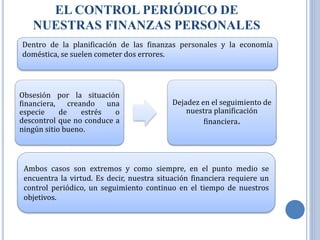 EL CONTROL PERIÓDICO DE 
NUESTRAS FINANZAS PERSONALES 
Dentro de la planificación de las finanzas personales y la economía...