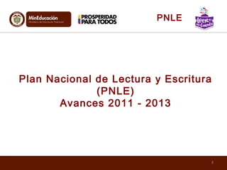2
Plan Nacional de Lectura y Escritura
(PNLE)
Avances 2011 - 2013
PNLE
 