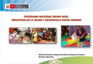 PROGRAMA NACIONAL WAWA WASI MINISTERIO DE LA MUJER Y DESARROLLO SOCIAL-MIMDES María del Carmen Vásquez de Velasco Vásquez de Velasco Directora Ejecutiva 