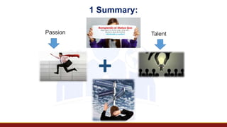 1 Summary:
Talent
Passion
+
 