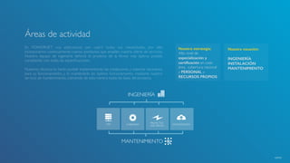 Nuestra vocación:
INGENIERÍA
INSTALACIÓN
MANTENIMIENTO
Nuestra estrategia:
Alto nivel de
especialización y
certiﬁcación en cada
área, cobertura nacional
y PERSONAL y
RECURSOS PROPIOS
Áreas de actividad
En POWERNET nos esforzamos por cubrir todas sus necesidades, por ello
incorporamos continuamente nuevos productos que amplíen nuestra oferta de servicios.
Nuestro equipo de ingeniería deﬁnirá el proyecto de la forma más óptima posible,
cumpliendo con todas las especiﬁcaciones.
Nuestros técnicos lo harán posible implementando las instalaciones y sistemas necesarios
para su funcionamiento, y lo mantendrán en óptimo funcionamiento mediante nuestro
servicio de mantenimiento, cubriendo de esta manera todas las fases del proyecto.
INGENIERÍA
MANTENIMIENTO
CPD CABLEADO
PROYECTOS
ELÉCTRICOS
CLIMATIZACIÓN
volver
 