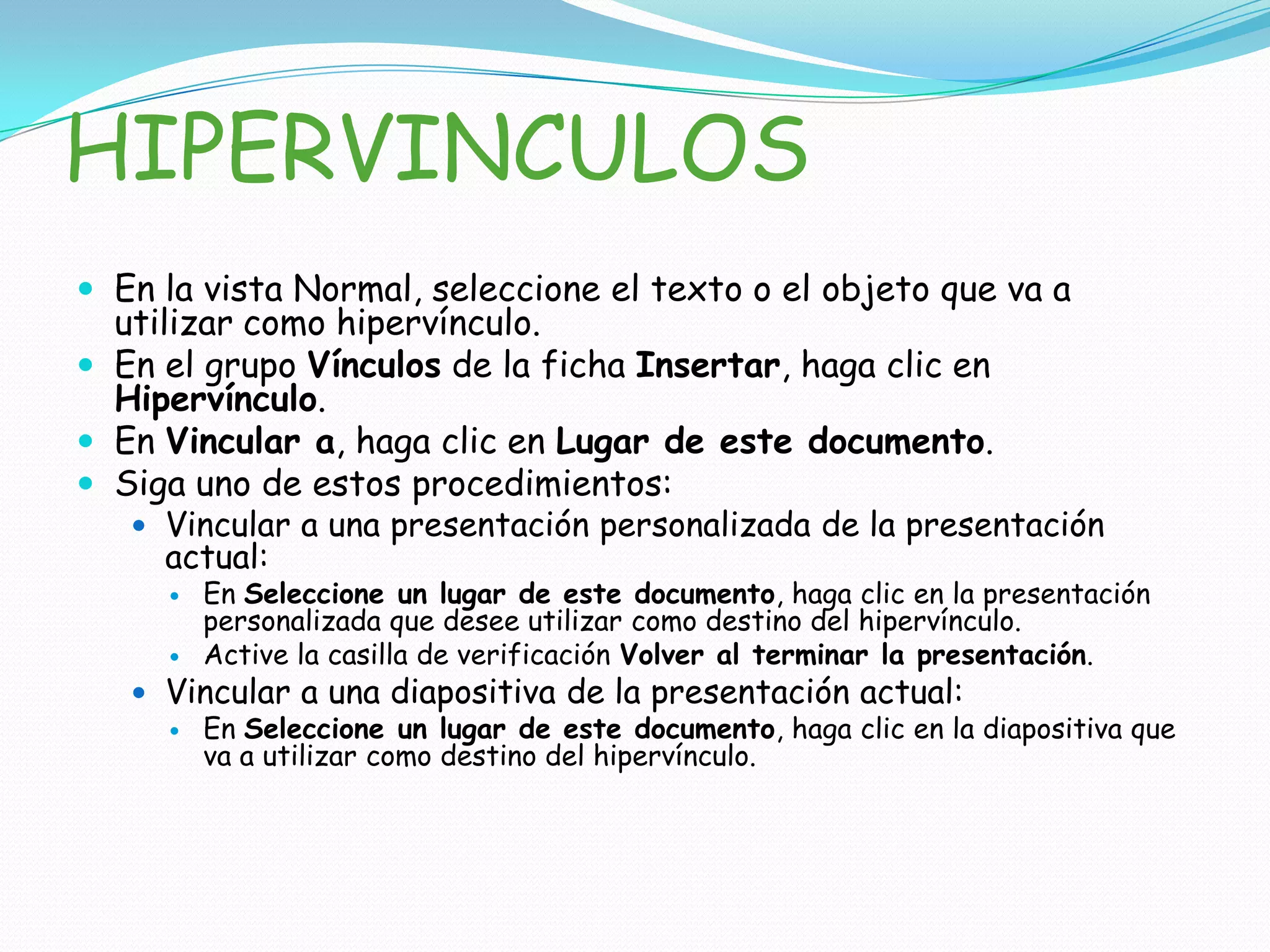 INSERTAR UN CLIPEn la Galería multimedia de Microsoft, seleccione el clip (clip: archivo multimedia que incluye imágenes, sonido, animación o películas.) que desea agregar al documento abierto. Arrastre el clip al documento abierto. 