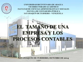 UNIVERSIDAD BICENTENARIA DE ARAGUA 
VICERRECTORADO ACADÉMICO 
FACULTAD DE CIENCIAS ADMINISTRATIVAS Y SOCIALES 
ESCUELA DE CONTADURÍA PÚBLICA 
SAN JOAQUÍN DE TURMERO – VENEZUELA 
SAN JOAQUÍN DE TURMERO, OCTUBRE DE 2014 
 