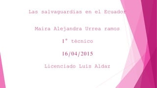 Las salvaguardias en el Ecuador
Maira Alejandra Urrea ramos
1° técnico
16/04/2015
Licenciado Luis Aldaz
 