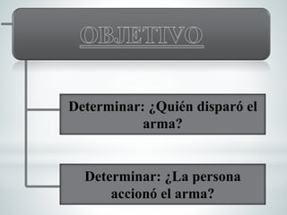 Determinar: ¿Quién disparó el
arma?
Determinar: ¿La persona
accionó el arma?
 