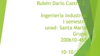 Rubén Darío Castro Z.
Ingeniería industrial
I semestre
unad- Santa Marta
Grupo
200610-465
10-10/2015
 