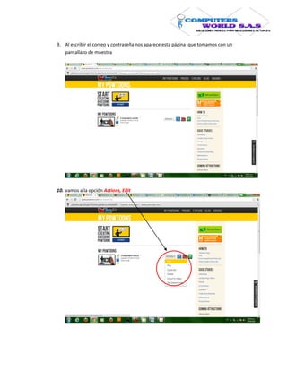 9. Al escribir el correo y contraseña nos aparece esta página que tomamos con un
   pantallazo de muestra




10. vamos a la opción Actions, Edit
 