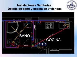 Instalaciones Sanitarias:
Detalle de baño y cocina en viviendas
 