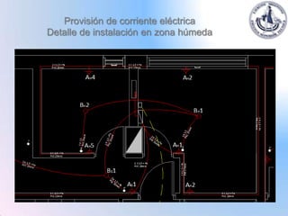 Provisión de corriente eléctrica
Detalle de instalación en zona húmeda
 
