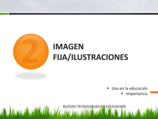 IMAGEN 
FIJA/ILUSTRACIONES 
 Uso en la educación 
 Importancia 
NUEVAS TECNOLOGIAS EN EDUCACION 
 