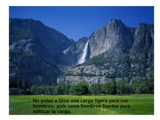 No pidas a Dios una carga ligera para tus
hombros; pide unos hombros fuertes para
sofocar la carga.
 