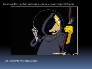 Luego arrastro el puntero sobre una sección de la imagen (siguiente figura)




 La herramienta inflar esta aplicada
 