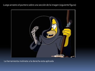 Luego arrastro el puntero sobre una sección de la imagen (siguiente figura)




La herramienta molinete a la derecha esta aplicada
 