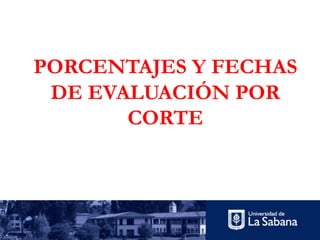 PORCENTAJES Y FECHAS
DE EVALUACIÓN POR
CORTE
 