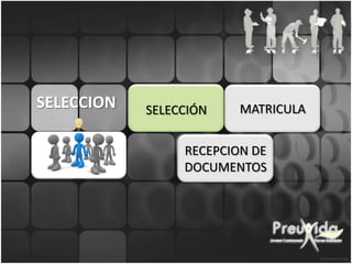 SELECCION   SELECCIÓN    MATRICULA


                 RECEPCION DE
                 DOCUMENTOS
 