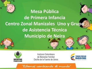 Mesa Pública
de Primera Infancia
Centro Zonal Manizales Uno y Grupo
de Asistencia Técnica
Municipio de Neira
 