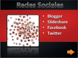 •   Blogger
•   Slideshare
•   Facebook
•   Twitter
 