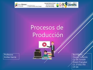 Procesos de
Producción
Profesora:
Emilse García
Bachilleres:
Osorio Yuliannis
CI: 28.714.609
Vicent Franylexi
CI: 27.032.793
CP-04
 