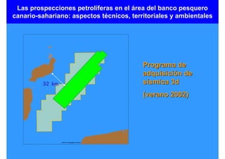 Las prospecciones petrolíferas en el área del banco pesquero
canario-sahariano: aspectos técnicos, territoriales y ambientales




                                          Programa de
                                          adquisición de
         32 km                            sísmica 3d
                                          (verano 2002)
 