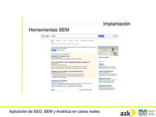 Aplicación de SEO, SEM y Analítica en casos reales
Objetivos web Análisis Palabras ClaveImplantación
Herramientas SEM
 