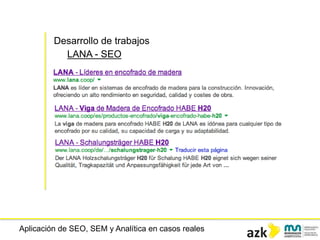 Aplicación de SEO, SEM y Analítica en casos reales
Desarrollo de trabajos
LANA - SEO
 