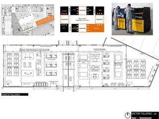 1.80
0.45
0.45
2.32
AGUJEREADORA
C
1.14
AYUDANTE
DETALLER
AYUDANTE
DETALLER
1.00
2.15
POSIBLECERRAMIENTOFLEXIBLE
1.54
1.30
1.66
1.66
0.60
1.25
0.80
0.90
SIERRASINFIN
1.10
1.14
0.84
1.30
0.80
0.71
2.19
1.14
1.10
0.83
1.42
1.30
0.60
1.00
1.14
1.14
4.10
4.10
2.73
1.84
1.78
2.42
1.25
0.60
1.69
1.69
9.90
1.00
1.25
0.85
0.74
muroaltura1.50mts
AMOLADORA
TALLER DE CARPINTERIA METALICA / FORJA Y SOLDADURA TALLER DE MECANICA
MESAS SOLDADURA
GUARDADO
MATERIALES
TABLEROS FRESADORA UNIVERSAL
TORNO
TORNO
TORNO
RECTIFICADORA
PULIDORA
GUARDADO
MATERIALES
TABLEROS
LOC
KERS
MESA CON MOTORES
PARA ESTUDIO DE
FUNCIONAMIENTO
SECTOR CLASES TEORICAS
BANCOS DE TRABAJO
ARMADO Y DESARMADO DE
PIEZAS
TORNO
AGUJEREADORA
SIERRA SIN FIN AMOLADORA
SOLDADORAS ELECTRICA
SOLDADORA DE PUNTO
HORNO DE FORJA
MARTILLO DE FORJA
YUNQUES
MESAS DE TRABAJO
SECTOR CLASES TEORICAS
TABLERO DE HERRAMIENTAS TABLERO DE HERRAMIENTAS
0.84 3.00 0.85 1.00 1.00 1.00 0.85 1.24 0.15 2.80 1.75 1.20 1.20 1.60 2.16 0.73 2.20 1.05 1.55 1.27 2.00
acceso servicio acceso servicio
6.00 6.00 6.00 6.00 6.00
1.30
SECTOR TALLERES - pb
0 521
PLANTA TALLERES
Patio central
Organizador funcional
transición
transición
transición
transición
accesonucleo
nucleo
labs labs taller
talleres
Adm
biblioteca
sum
comedor
 