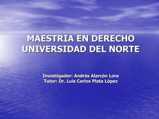MAESTRIA EN DERECHO
UNIVERSIDAD DEL NORTE
Investigador: Andrés Alarcón Lora
Tutor: Dr. Luis Carlos Plata López
 