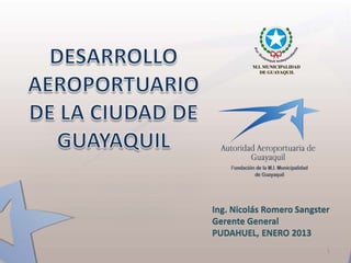 Ing. Nicolás Romero Sangster
Gerente General
PUDAHUEL, ENERO 2013
                           1
 