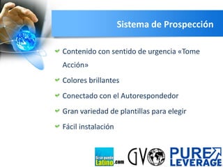 Sistema de Prospección
Contenido con sentido de urgencia «Tome
Acción»
Colores brillantes
Conectado con el Autorespondedor
Gran variedad de plantillas para elegir
Fácil instalación

.com

 