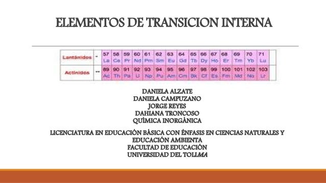 elementos de transicion interna daniela alzate daniela campuzano jorge reyes dahiana troncoso qumica inorgnica - Tabla Periodica Elementos De Transicion Interna elementos de transicion interna daniela alzate daniela campuzano jorge reyes dahiana troncoso qumica inorgnica - Tabla Periodica Elementos De Transicion Interna
