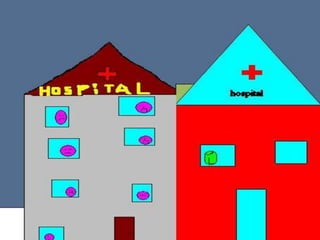 Entonces Dani cogió su maletín, su gorro y su gran nariz y con imaginacióna sus amigos disfrazó.Al verles los niños del hospitalde reírse no pudieron parar.Y todos se contagiarony contentos se abrazaron.