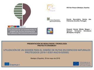PRESENTACIÓN DE RESULTADOS: CRONOLOGÍA
PROYECTO ERASMUS+
UTILIZACIÓN DE UN SIGWEB PARA EL DISEÑO DE RUTAS EN ESPACIOS NATU...