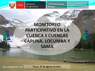 Tacna, 25 de Agosto de 2011 PERÚ Ministerio   de Agricultura Autoridad Nacional  del Agua   Dirección de Gestión de Calidad de los Recursos Hídricos 
