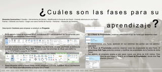¿Cuáles                                           son las fases para su
Elementos 1
LECCION Constructivos I: Paredes – Herramientas de Edición – Modificando la forma de una Pared – Creando aberturas en una Pared –
Puertas – Editando una Puerta – Cargar Creación Familia de Puertas – Masa (Conceptual Mass) – Interfaz de Autodesk Revit
Introducción – Inicio del Programa – una nueva de un Elemento de Ventanas – Alineación de Ventanas
Architecture 2011 – Creando un Elemento de Masa – Creación de Niveles – El Navegador de Proyectos (Project Browser)

Descripción Detallada para empezar a construir un Proyecto:
El Elemento de Masa Conceptual se usa para generar volúmenes complejos que posteriormente
podemos insertar en nuestro Proyecto. También se pueden usar Elementos de Masa para realizar
                                                                                                                                                   aprendizaje                                   ?
un estudio volumétrico conceptual de un Proyecto.
• En la pestaña Home de Autodesk REVIT Architecture 2011 se encuentran las herramientas para                  •   En el Panel de Propiedades, podemos seleccionar el tipo de Pared que deseamos crear:
   la creación de Elementos Constructivos:
•   En el Navegador de Proyectos se pueden apreciar los niveles que creamos anteriormente:
•   Si seleccionamos con doble clic cada nivel, el programa nos llevará a la correspondiente vista en
    planta:                                                                                                   •   Si seleccionamos una Pared, aparecen en sus extremos dos puntos que nos permiten
•   En la pestaña View - panel Windows – Tile podemos organizar las diferentes vistas del                         extenderla.
•   Con esta herramienta podemos crear Paredes muy fácilmente. Al crear una Pared, se activa una
    Proyecto:                                                                                                 •   En el Panel de Propiedades podemos observar todas las propiedades de esta Pared. Al
    pestaña temporal llamada Place Wall. Podemos usar herramientas de dibujo para definir la
                                                                                                                  seleccionar Edit Type podemos conocer y modificar las propiedades de la Familia de dicha
    forma de la Pared o conjunto de Paredes.
                                                                                                                  Pared.
                                                                                                              •   Por defecto, el programa asigna a una pared nueva una altura de 8,00 metros. Para
                                                                                                                  condicionar la altura de una Pared al Nivel 2, en el Panel de Propiedades, donde dice Top
                                                                                                                  Constraint cambiamos a Nivel 2:



•   Basta dibujarlas como si fueran líneas, arcos, polígonos o círculos. Autodesk REVIT Architecture
    2011 nos indica automáticamente la longitud de la Pared.
                                                                                                                           PRESENTACION Y TUTORIA PARA AUTODESK REVIT ARCHITECTURE 2012
 