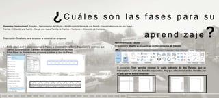 ¿Cuáles                                           son las fases para su
Elementos 1
LECCION Constructivos I: Paredes – Herramientas de Edición – Modificando la forma de una Pared – Creando aberturas en una Pared –
Puertas – Editando una Puerta – Cargar Creación Familia de Puertas – Masa (Conceptual Mass) – Interfaz de Autodesk Revit
Introducción – Inicio del Programa – una nueva de un Elemento de Ventanas – Alineación de Ventanas
Architecture 2011 – Creando un Elemento de Masa – Creación de Niveles – El Navegador de Proyectos (Project Browser)

Descripción Detallada para empezar a construir un proyecto:
El Elemento de Masa Conceptual se usa para generar volúmenes complejos que posteriormente
podemos insertar en nuestro Proyecto. También se pueden usar Elementos de Masa para realizar                  Herramientas de Edición
                                                                                                                                                   aprendizaje                                  ?
un estudio volumétrico conceptual de un Proyecto.                                                             En la pestaña Modify se encuentran las Herramientas de Edición:
• En la vista Level 1 seleccionamos la Pared, y presionando la Barra Espaciadora veremos que
   cambia su orientación. También se puede cambiar con los flips:
• En el Panel de Propiedades podemos cambiar el tipo de Pared.
• En el Navegador de Proyectos se pueden apreciar los niveles que creamos anteriormente:
• Si seleccionamos con doble clic cada nivel, el programa nos llevará a la correspondiente vista en
   planta:
• En la pestaña View - panel Windows – Tile podemos organizar las diferentes vistas del
   Proyecto:
                                                                                                                El comando Trim permite recortar la parte sobrante de dos Paredes que se
                                                                                                                interceptan, o unir dos Paredes adyacentes. Hay que seleccionar ambas Paredes por
                                                                                                                el lado que se desea conservar:




                                                                                                                           PRESENTACION Y TUTORIA PARA AUTODESK REVIT ARCHITECTURE 2012
 